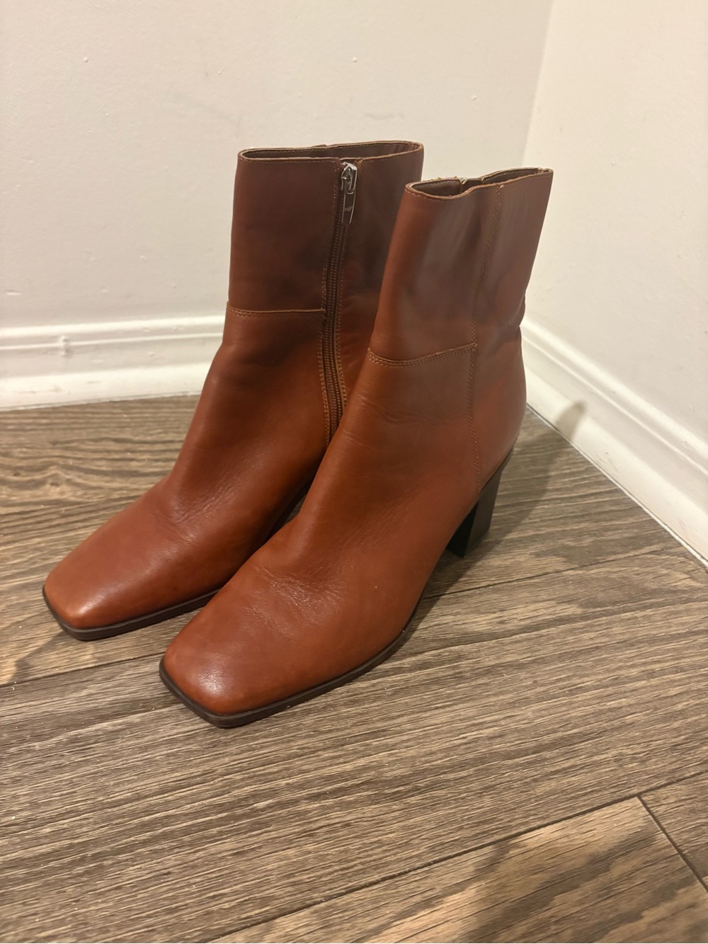 Marc Fisher Brown Leather Square Toe Ankle Boots Size 10M
